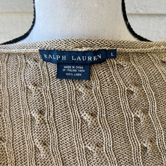 Vintage Ralph Lauren V-Neck Cable Knit Sweater Linen Beige - Picture 6 of 9